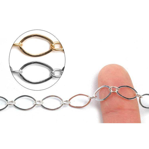 Sterling Silver & Yellow Gold Filled Oval Long & Short Flat Chain 7mm X 11mm - 5 Ft. (60 Inch) Pack - Otto Frei