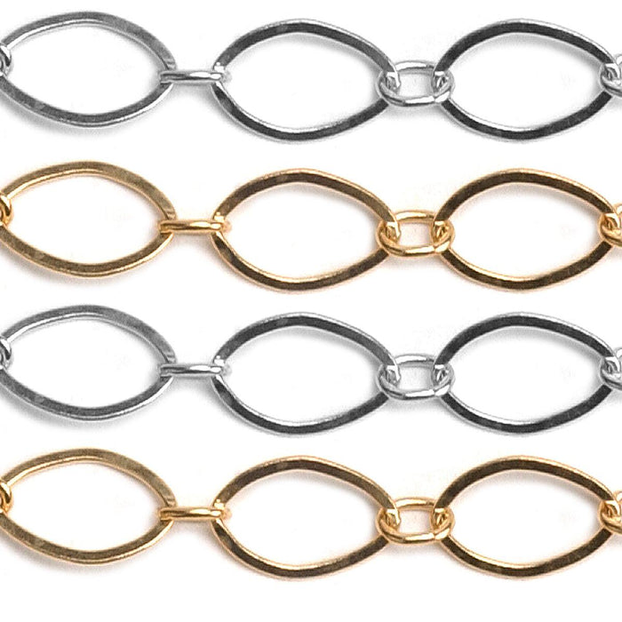 Sterling Silver & Yellow Gold Filled Oval Long & Short Flat Chain 7mm X 11mm - 5 Ft. (60 Inch) Pack - Otto Frei