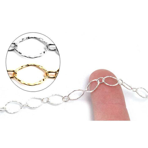 Sterling Silver & Yellow Gold Filled Oval Long & Short Knurled Chain 7mm x 11mm - 5 Ft. (60 Inch) P - Otto Frei