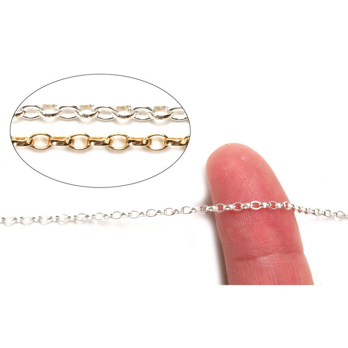 Sterling Silver & Yellow Gold Filled Oval Rolo Chain 2.6mm x 1.8mm - 5 Ft. (60 Inch) Pack - Otto Frei