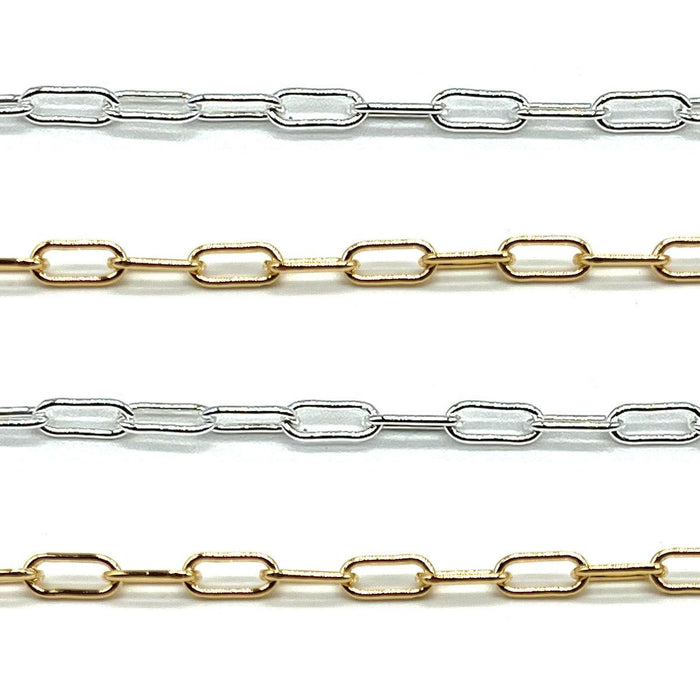 Sterling Silver & Yellow Gold Filled Paper Clip Chain 2.6mm - 5Ft. (60") Pack - Otto Frei