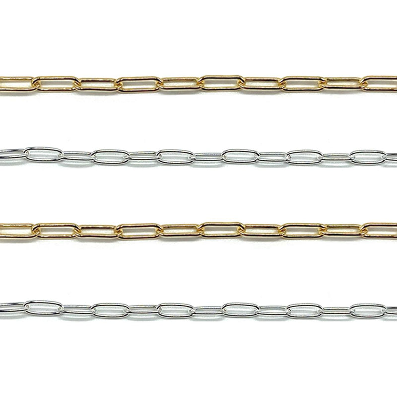 Sterling Silver & Yellow Gold Filled Paper Clip Chain 3.0mm - 5 Ft. (60") Pack - Otto Frei