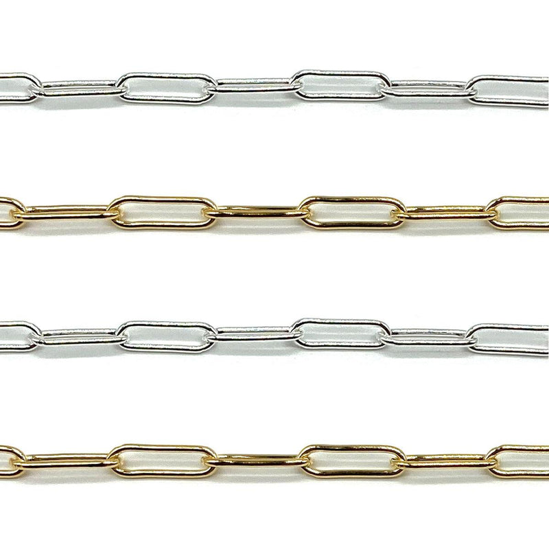 Sterling Silver & Yellow Gold Filled Paper Clip Chain 3.8mm - 5Ft. (60") Pack - Otto Frei