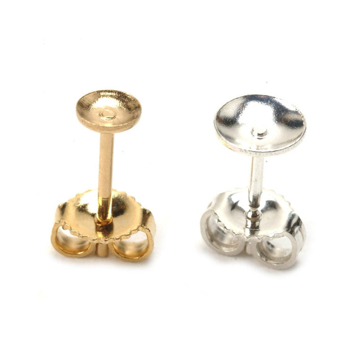 Sterling Silver & Yellow Gold Filled Pearl & Stone Post With Extra Heavy Ear Nut - Pack of 2 - Otto Frei
