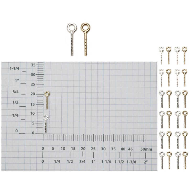 Sterling Silver & Yellow Gold Filled Plain Screw Eyes - Packs of 12 - Otto Frei