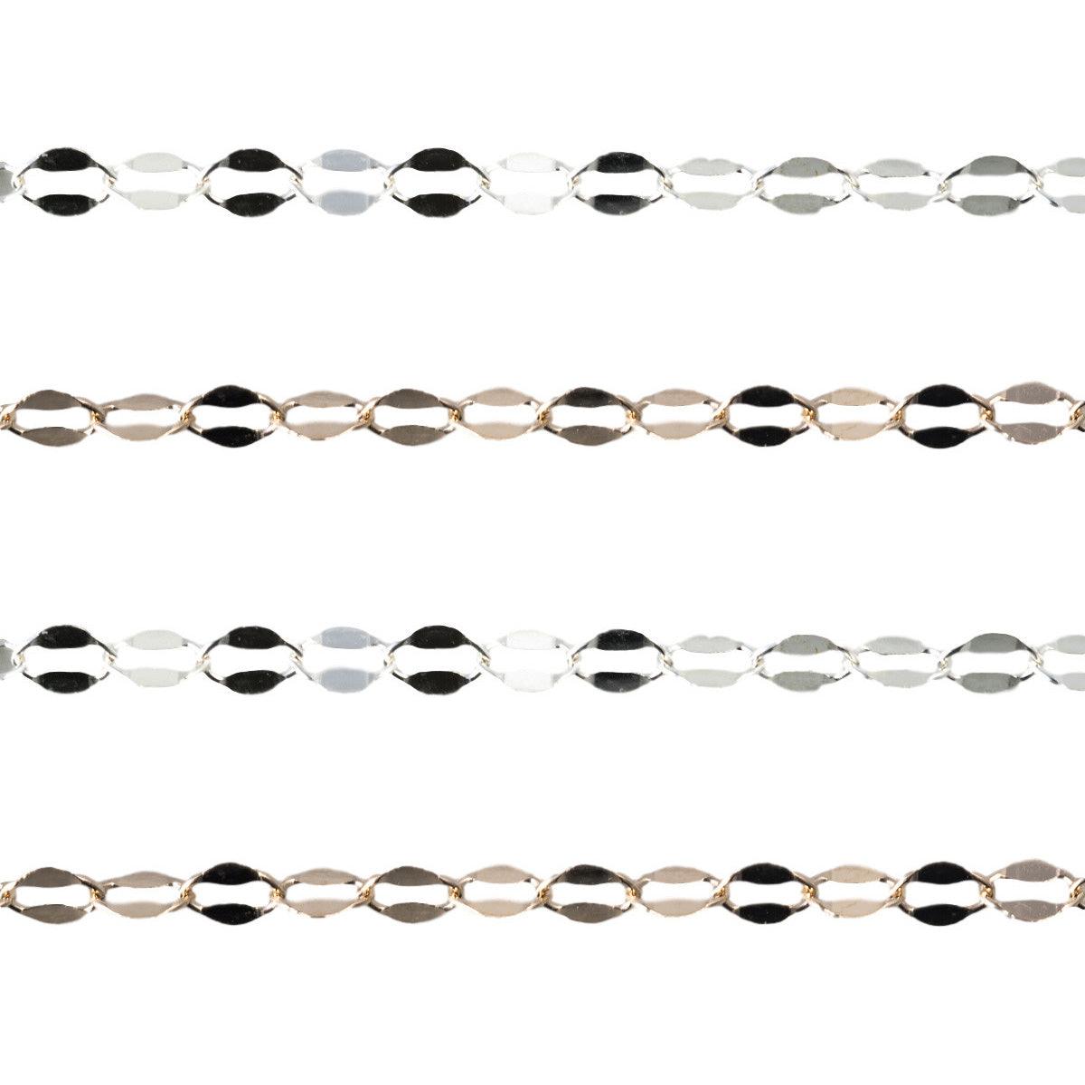 Pressed Oval Cable Chain 4mm 60-Inch Pack | Sterling Silver & Gold ...