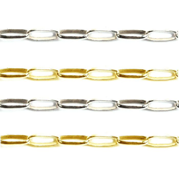 Sterling Silver & Yellow Gold Filled Rolo Oval Chain 1.7mm X 4.5mm - 5 Ft. (60 Inch) Pack - Otto Frei