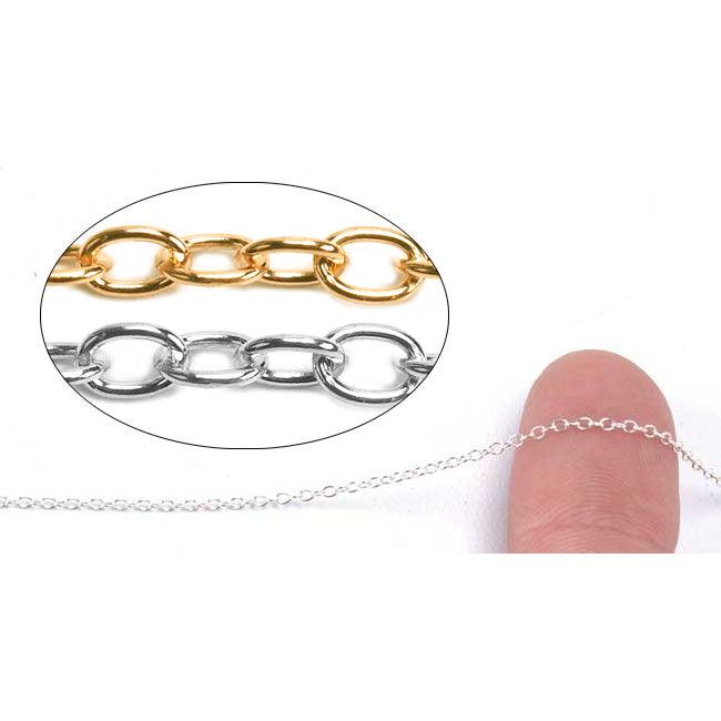 Sterling Silver & Yellow Gold Filled Round Cable Chain 1.2mm - 5 Ft. (60 Inch) Pack - Otto Frei