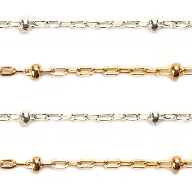 Sterling Silver & Yellow Gold Filled Round Cable Dapped and Flat Chain 1.4mm - 5 Ft. (60 Inch) Pack - Otto Frei