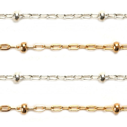 Sterling Silver & Yellow Gold Filled Round Cable Dapped and Flat Chain 1.4mm - 5 Ft. (60 Inch) Pack - Otto Frei