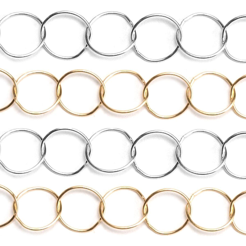Sterling Silver & Yellow Gold Filled Round Flat Chain 13mm - 5 Ft. (60 Inch) Pack - Otto Frei