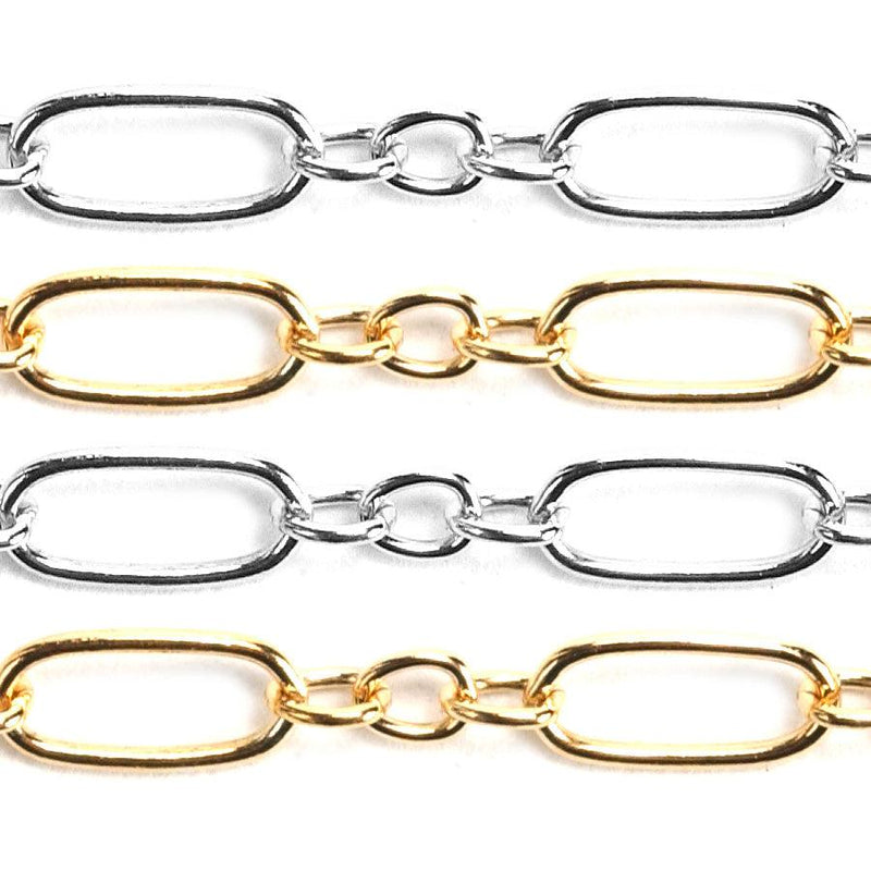 Sterling Silver & Yellow Gold Filled Small Cable Long & Short Chain - 5 Ft. (60 Inch) Pack - Otto Frei