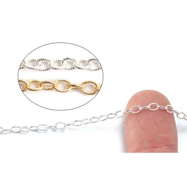 Sterling Silver & Yellow Gold Filled Textured Cable Chain 2.0mm - 5 Ft. (60 Inch) Pack - Otto Frei