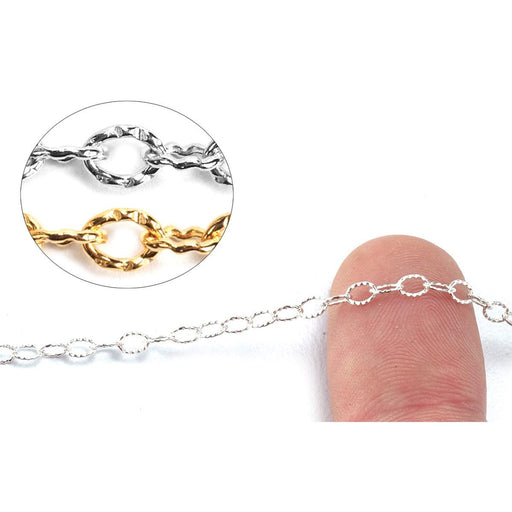 Sterling Silver & Yellow Gold Filled Textured Cable Chain 2.5mm - 5 Ft. (60 Inch) Pack - Otto Frei