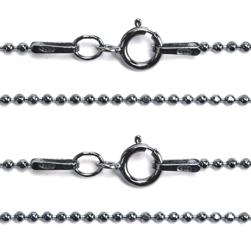 Sterling Silver Black Rhodium Bead Chain 16" or 18" with Spring Ring Clasp-Packs of 3 - Otto Frei