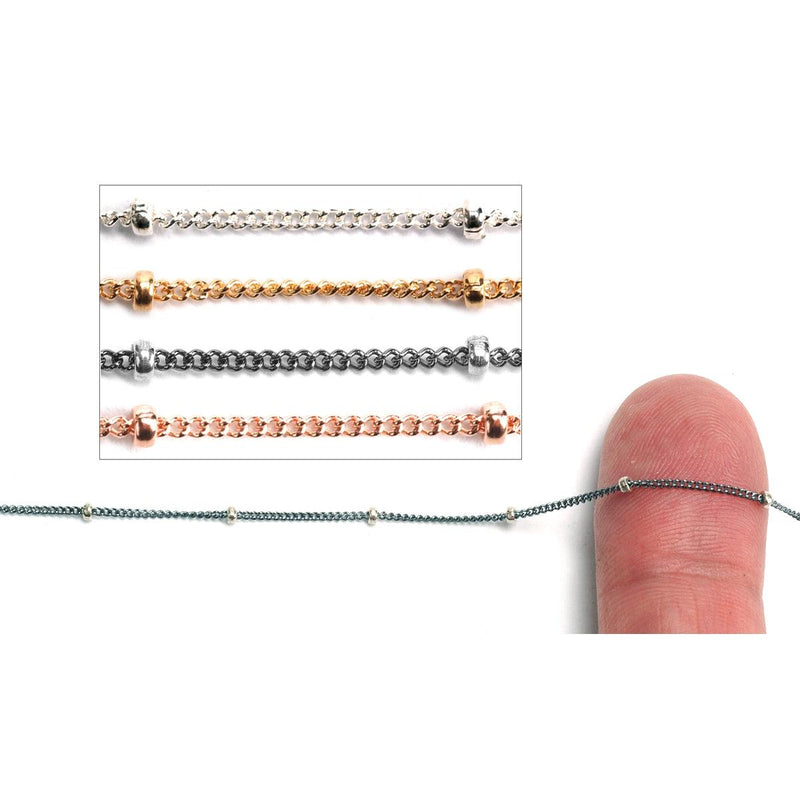 Sterling Silver, Black Sterling, Yellow & Pink GF Saturn 1mm Curb Chain - Otto Frei