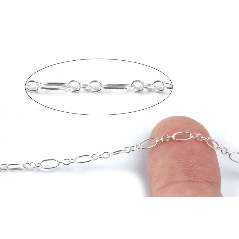 Sterling Silver Cable Long & Short Flat Chain | 5.4mm x 2.6mm - 5 Ft. (60 Inch) Pack - Otto Frei