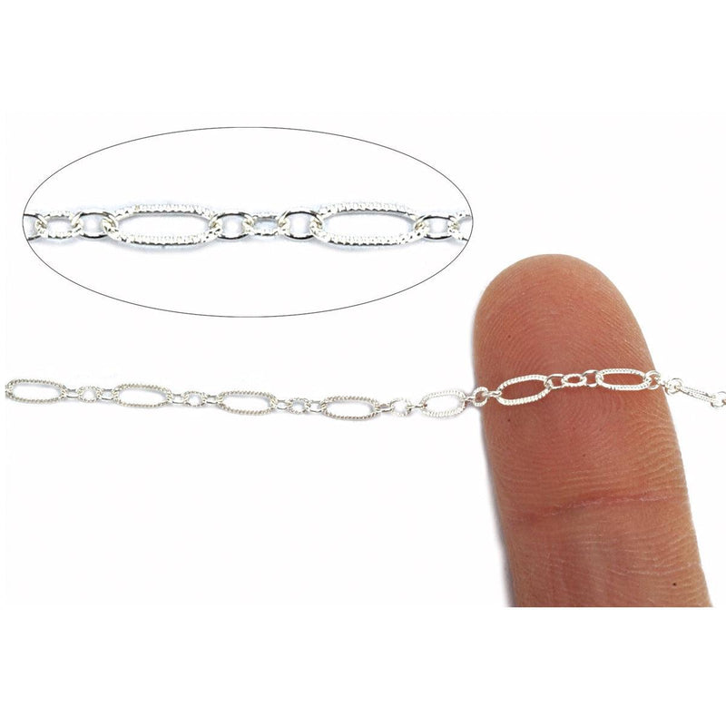 Sterling Silver Cable Long & Short Lined Chain 5.4mm x 2.6mm 5 Ft. (60 Inch) Pack - Otto Frei