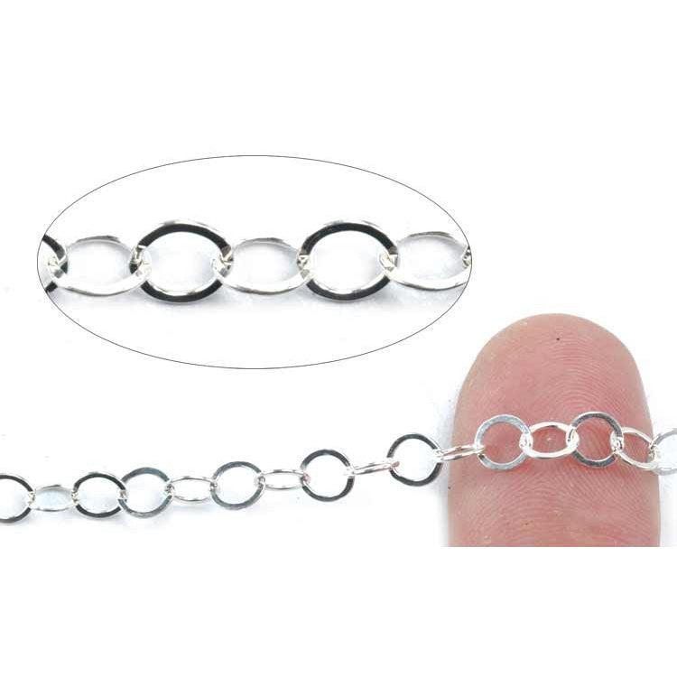 Sterling Silver Chain Open Round Cable Flat 5.3mm-5 Ft. (60" - Otto Frei