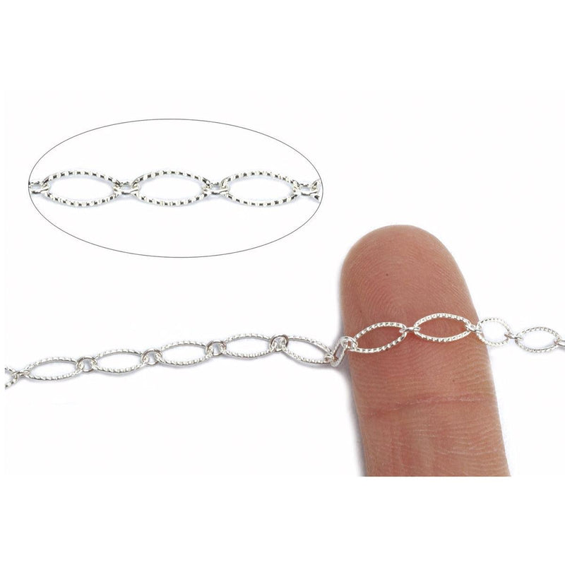 Sterling Silver Fancy Long & Short Lined Chain | 7.7mm x 3.6mm - 5 Ft. (60 Inch) Pack - Otto Frei