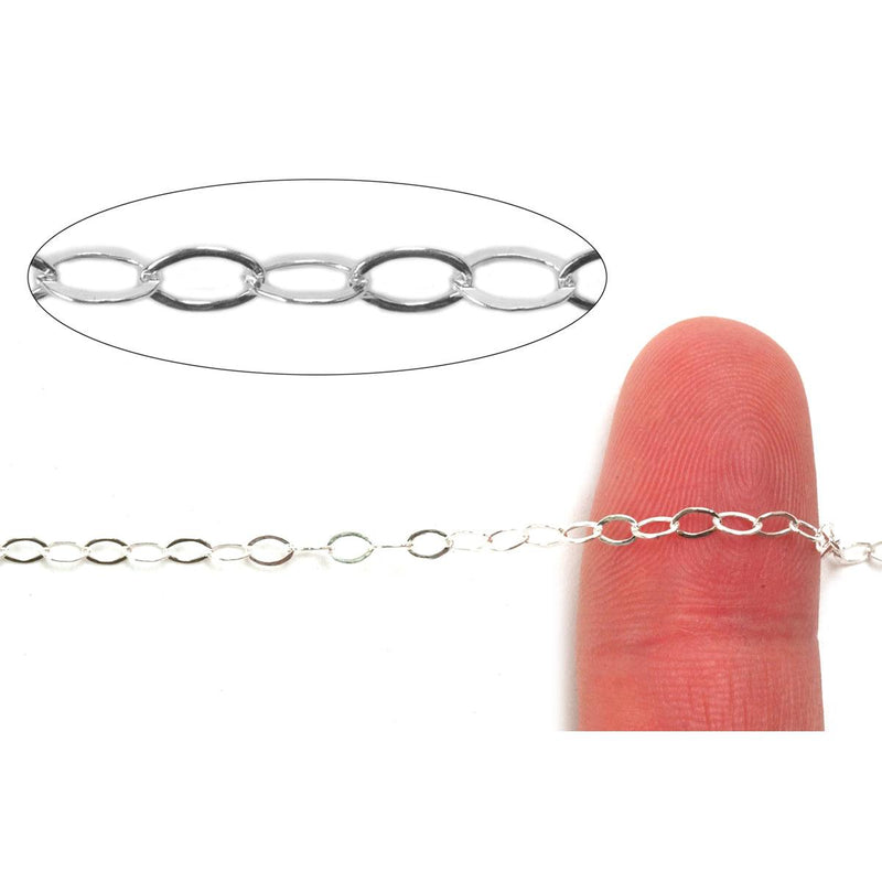 Sterling Silver Flat Open Oval Chain 2mm x 3mm - 5 Ft. (60 Inch) Pack - Otto Frei