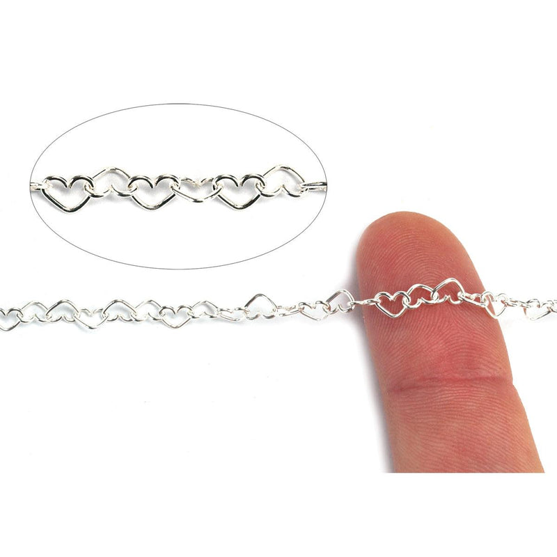 Sterling Silver Heart Links Chain 4.5mm-5 Ft. (60 Inch) Pack - Otto Frei