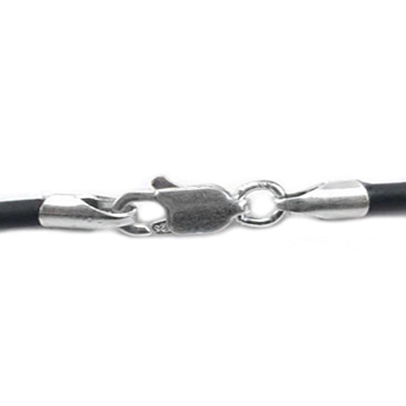 Sterling Silver Lobster Claw Clasp on Black Rubber 3.0mm Necklace Cord - Otto Frei