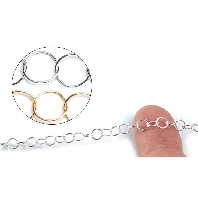 Sterling Silver & Yellow Gold Filled Open Round Cable Chain 5.3mm - 5 Ft. (60 Inch) Pack - Otto Frei