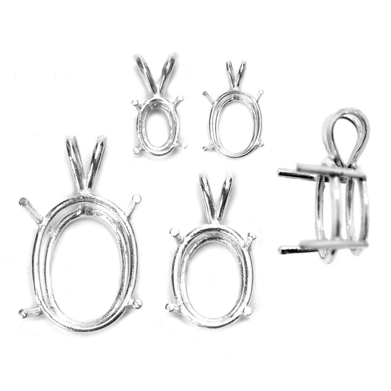 Sterling Silver Oval 4-Prong Pendants - Otto Frei