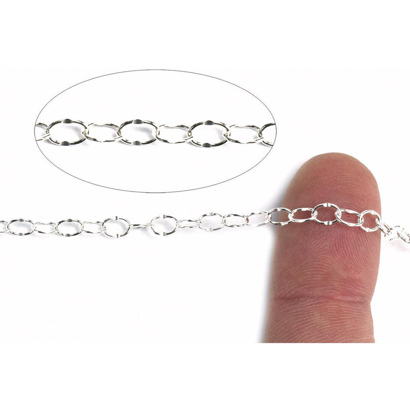Sterling Silver Oval Dapped Side Chain 4.0mm x 5.0mm-5 Ft. (60 Inch) Pack - Otto Frei