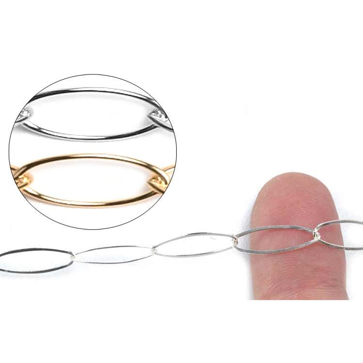 Sterling Silver & Yellow Gold Filled Oval Flat Chain 17mm x 6mm - 5 Ft. (60 Inch) Pack - Otto Frei