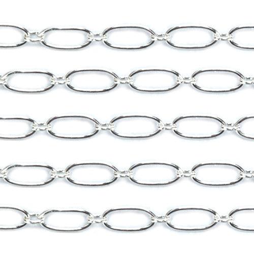 Sterling Silver Oval Long & Short Chain 5.0mm x 2.3mm - 5 Ft. (60 Inch) Pack - Otto Frei