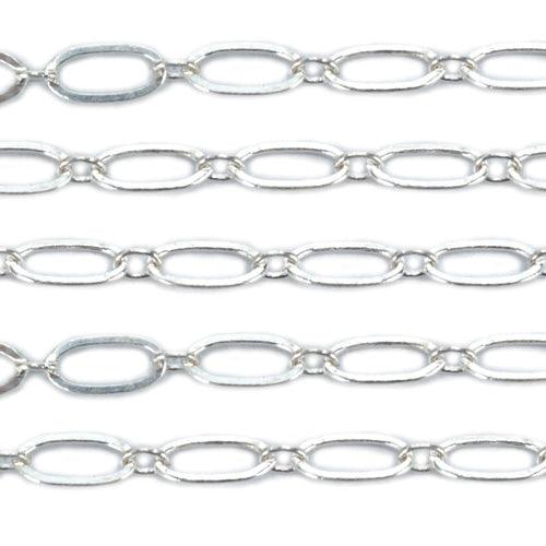 Sterling Silver Oval Long & Short Flat Chain 5.4mm x 2.3mm-5 Ft. (60" Inch Pack - Otto Frei