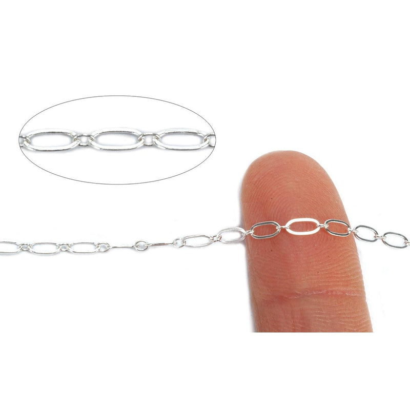 Sterling Silver Oval Long & Short Flat Chain 5.4mm x 2.3mm-5 Ft. (60" Inch Pack - Otto Frei