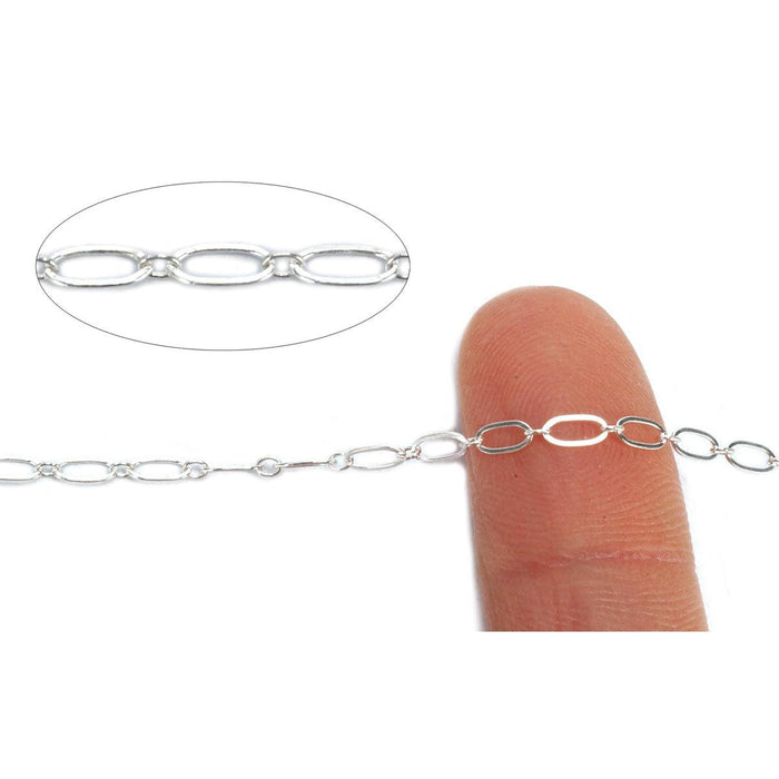 Sterling Silver Oval Long & Short Flat Chain 5.4mm x 2.3mm-5 Ft. (60" Inch Pack - Otto Frei
