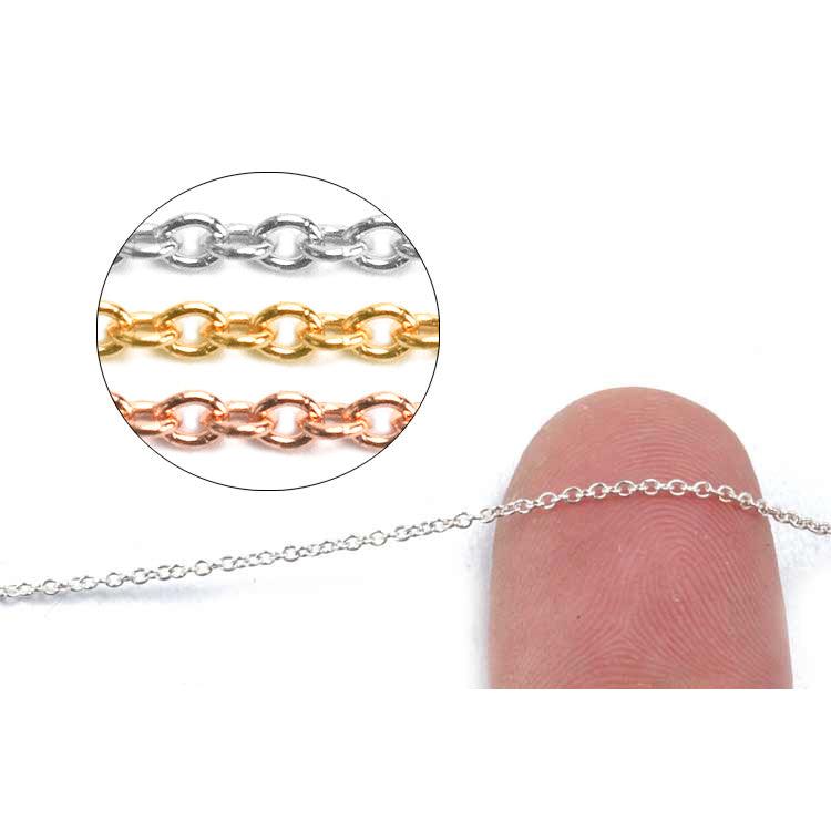 Sterling Silver, Oxidized, Yellow & Pink Gold Filled Oval Cable Chain 1.1mm - 5 Ft. (60 Inch) Pack - Otto Frei