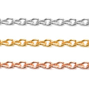 Sterling Silver, Oxidized, Yellow & Pink Gold Filled Oval Cable Chain 1.1mm - 5 Ft. (60 Inch) Pack - Otto Frei