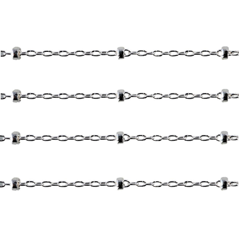 Sterling Silver Round Cable Chain w/Roundel Bead Diamond Cut 1.8mm- 5 Ft. (60 Inch) Pack - Otto Frei