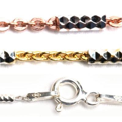 Sterling Silver, Ster Gold Plate & Ster Pink Gold Plate Cable Tube Chain 1.3mm-18"-By the Piece - Otto Frei