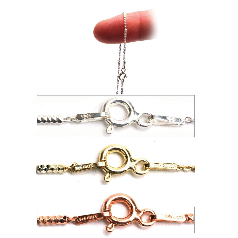 Sterling Silver, Ster Gold Plate & Ster Pink Gold Plate Cable Tube Chain 1.3mm-18"-By the Piece - Otto Frei