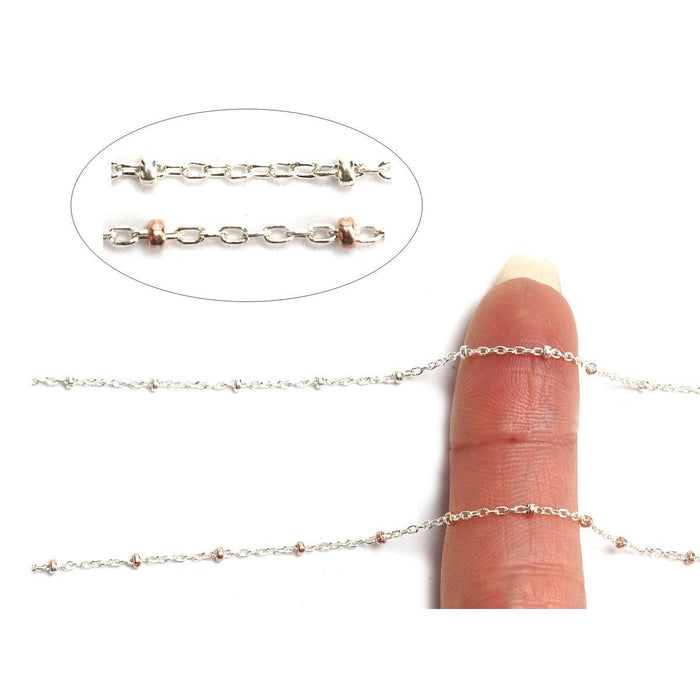 Sterling Silver with SS & Sterling Silver with Copper Saturn Cable Bead Chain 1.7mm - 5 Ft. (60 Inch) - Otto Frei