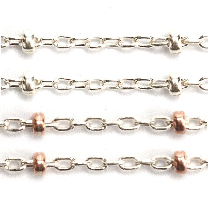 Sterling Silver with SS & Sterling Silver with Copper Saturn Cable Bead Chain 1.7mm - 5 Ft. (60 Inch) - Otto Frei
