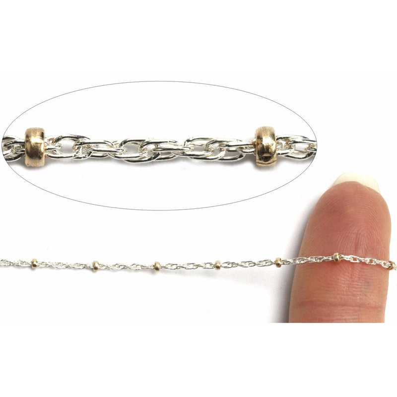 Sterling Silver with YGF Beads Saturn Rope Chain 1.1mm - 5 Ft. (60 Inch) Pack - Otto Frei