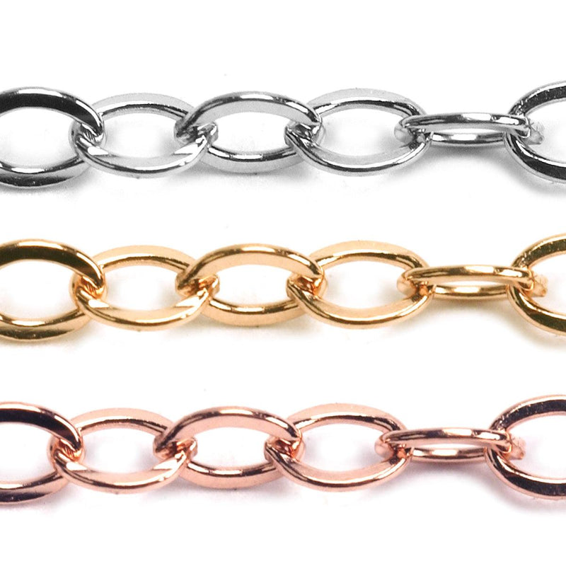 Sterling Silver, Yellow & Pink Gold Filled Cable Chain 1.3mm - 5 Ft. (60 Inch) Pack - Otto Frei