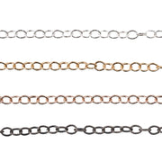 Sterling Silver, Yellow & Pink Gold Filled Cable Chain 1.5mm - 5 Ft. (60") Pack - Otto Frei