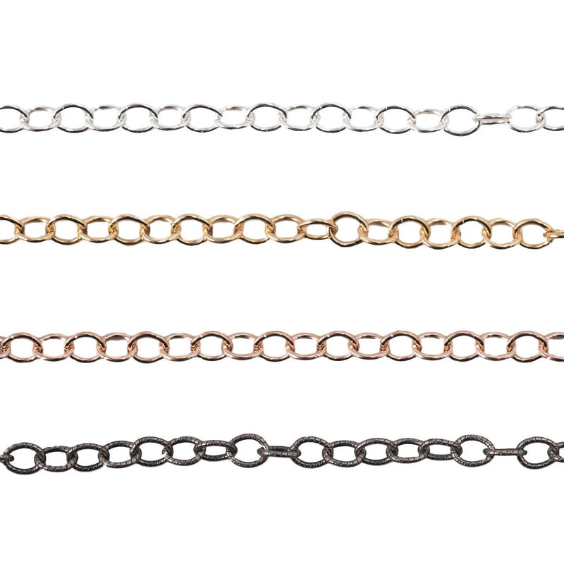 Sterling Silver, Yellow & Pink Gold Filled Cable Chain 1.5mm - 5 Ft. (60") Pack - Otto Frei