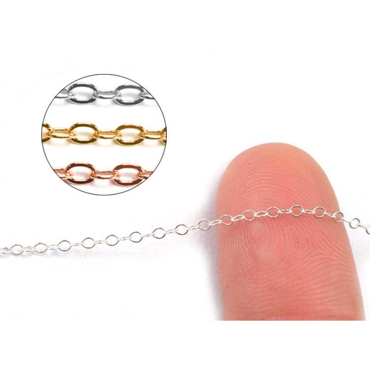 Sterling Silver, Yellow & Pink Gold Filled Cable Flat Chain 1.3mm - 5 Ft. (60 Inch) Pack - Otto Frei