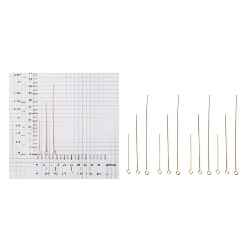 Sterling Silver, Yellow Gold Filled & Pink Gold Filled Eye Pin Wires - Pack of 12 - Otto Frei