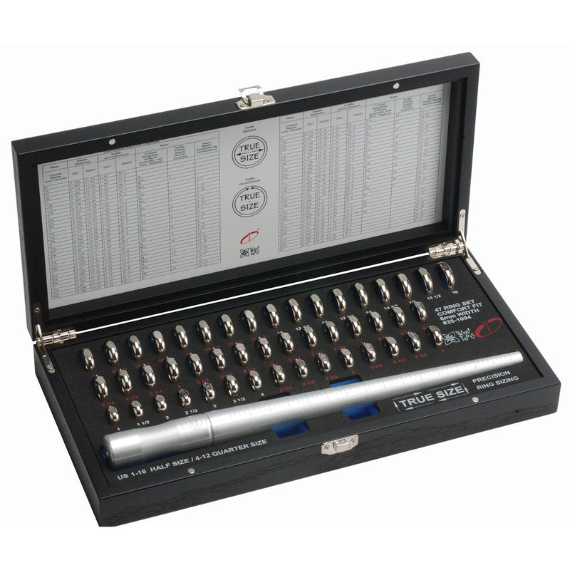 True Size Ring Sizing System-6mm Wide Bands with Matching Aluminum Ring Stick - Otto Frei