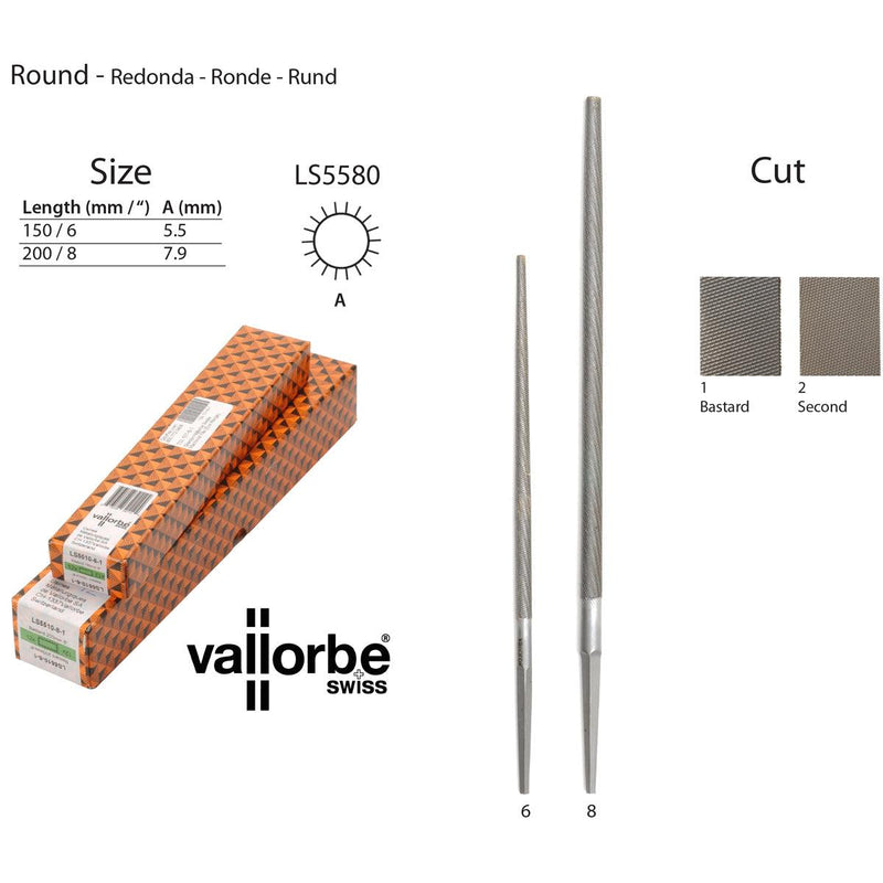 Vallorbe Swiss Eco Range Machinist-Engineers Files-Round LS5580-Cuts 1-2 - Otto Frei